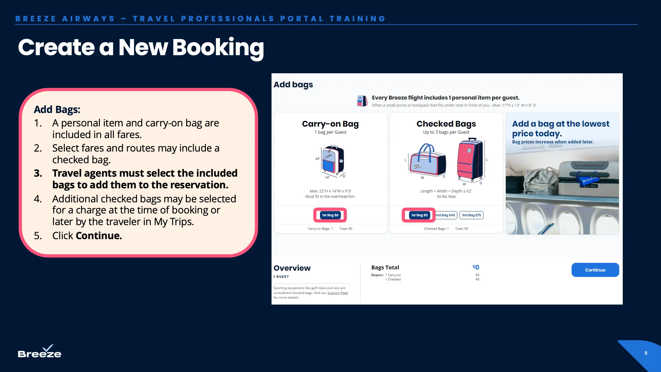 Select carry-on and checked baggage