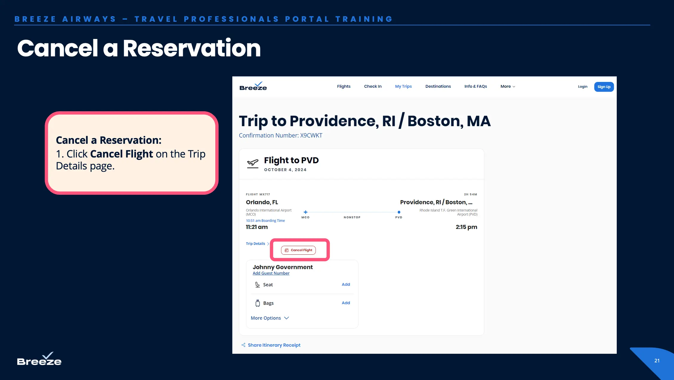 Select the flight to cancel