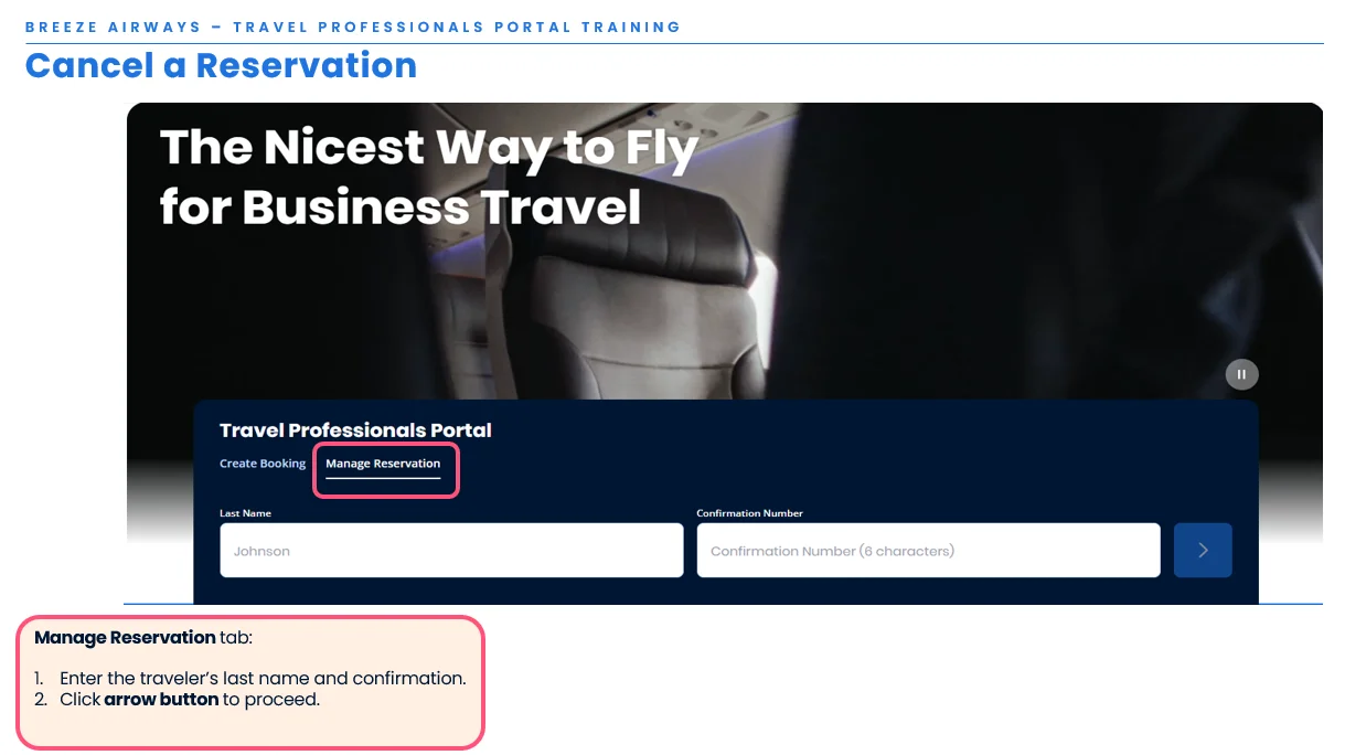 Retrieve reservation on Manage Reservation tab