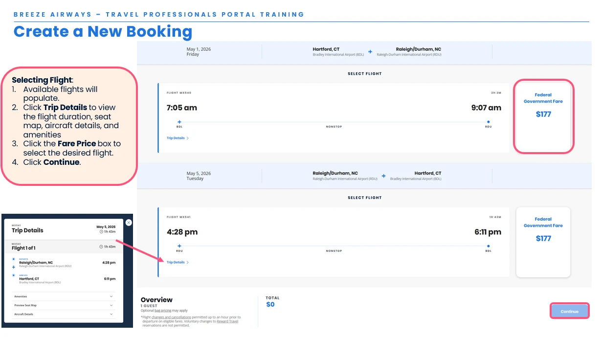 Select an available government fare