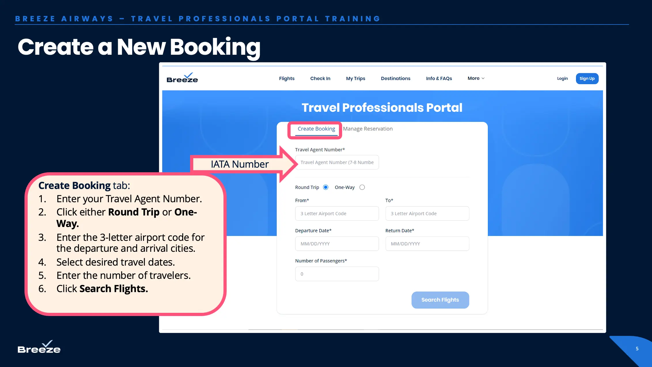 Start creating a reservation using TravelPro by inputting your agency number and flight details